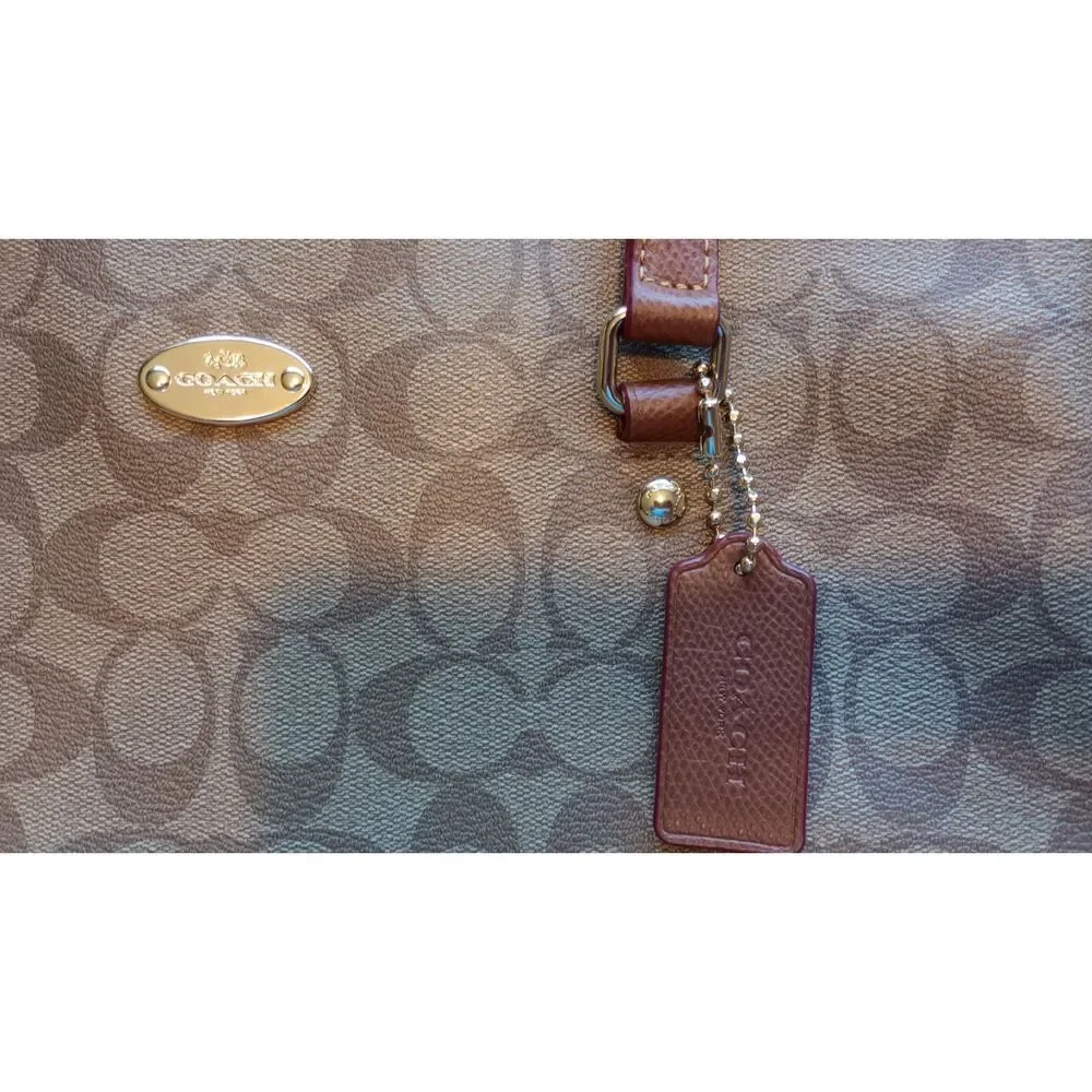 Coach City Zip Top Tote Signature Brown Coated Canvas ruby edge trim F34603 2015